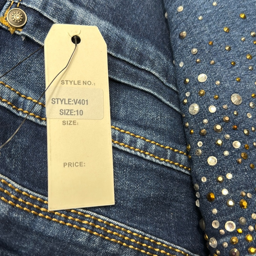 Blue Embellished Women's Jeans 10 - Picture 12 of 13